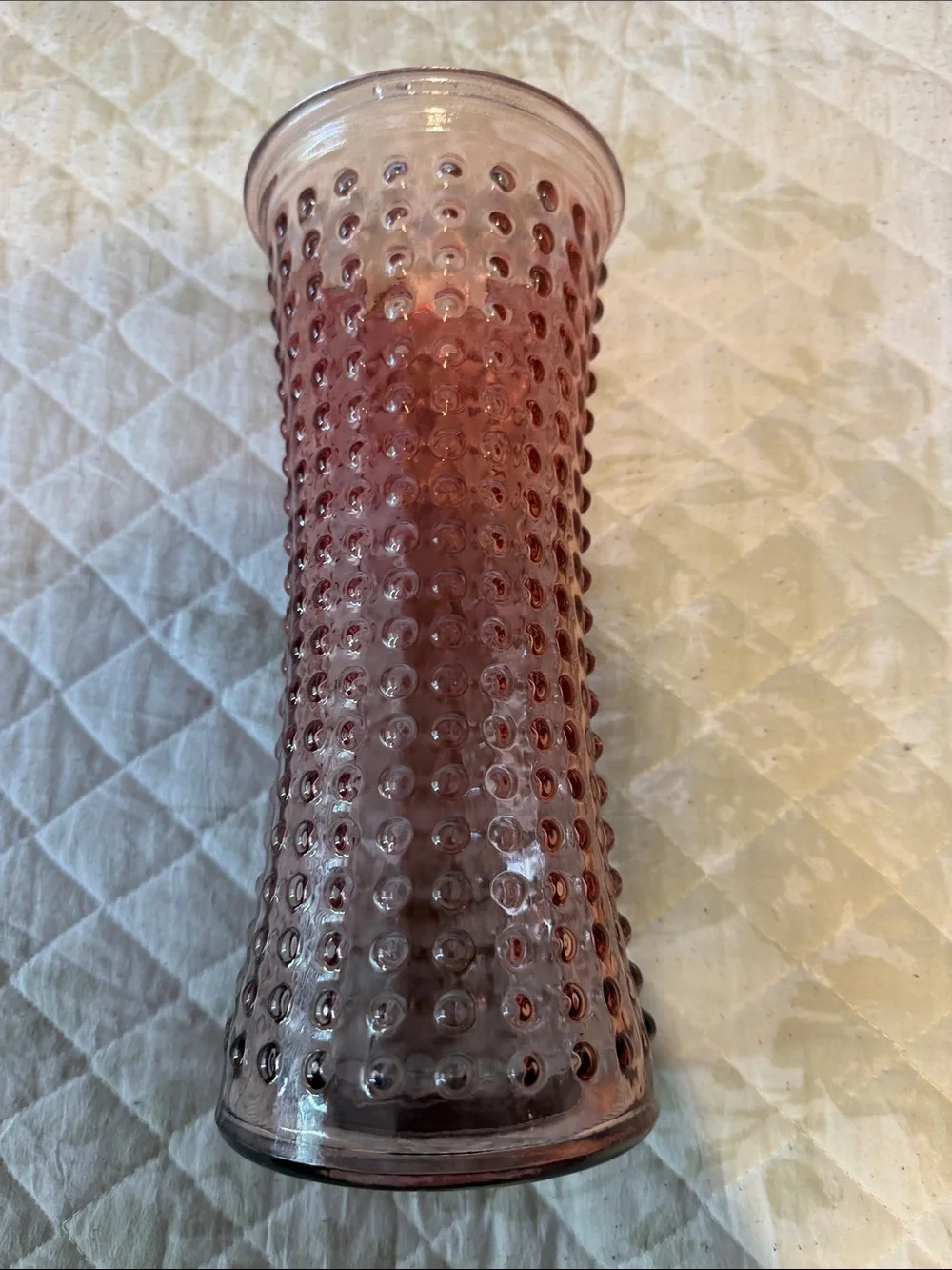 Hobnail Textured Glass Vase in Dusty Rose